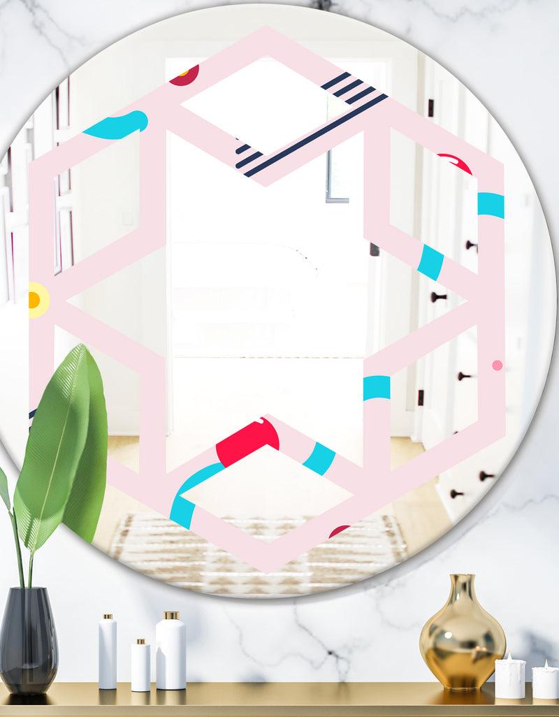 DesignQ Retro Geometrical Abstract Pattern III - Modern Round or Oval Wall Mirror - Hexagon Star