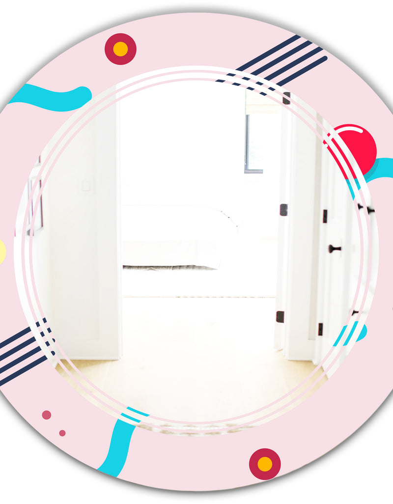 DesignQ Retro Geometrical Abstract Pattern III - Modern Round Or Oval Wall Mirror - Triple C