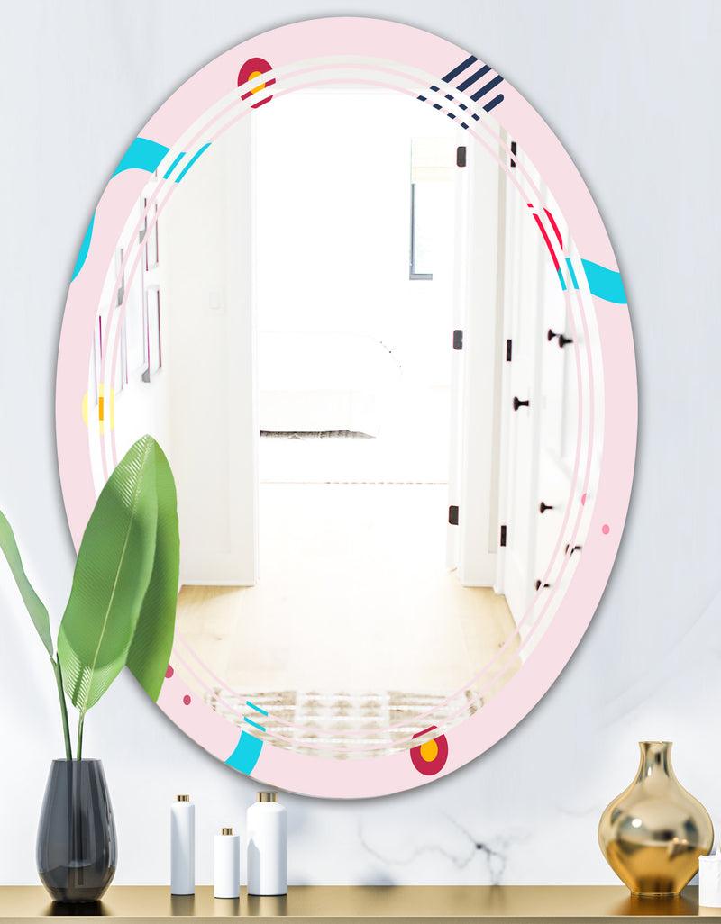 DesignQ Retro Geometrical Abstract Pattern III - Modern Round Or Oval Wall Mirror - Triple C