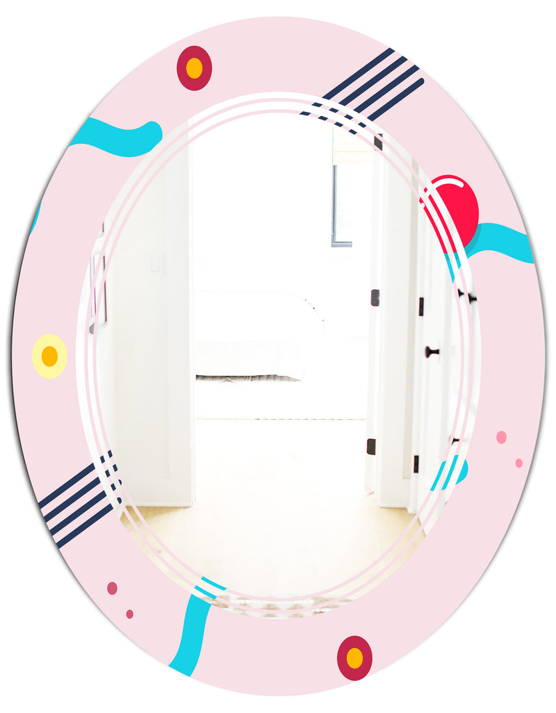 DesignQ Retro Geometrical Abstract Pattern III - Modern Round Or Oval Wall Mirror - Triple C