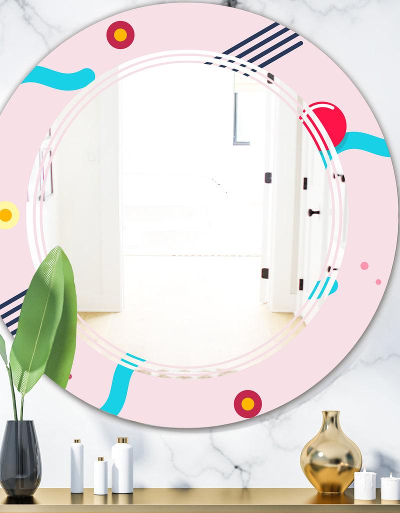 DesignQ Retro Geometrical Abstract Pattern III - Modern Round or Oval Wall Mirror - Triple C