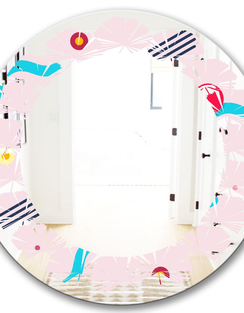 DesignQ Retro Geometrical Abstract Pattern III - Modern Round Or Oval Wall Mirror - Leaves