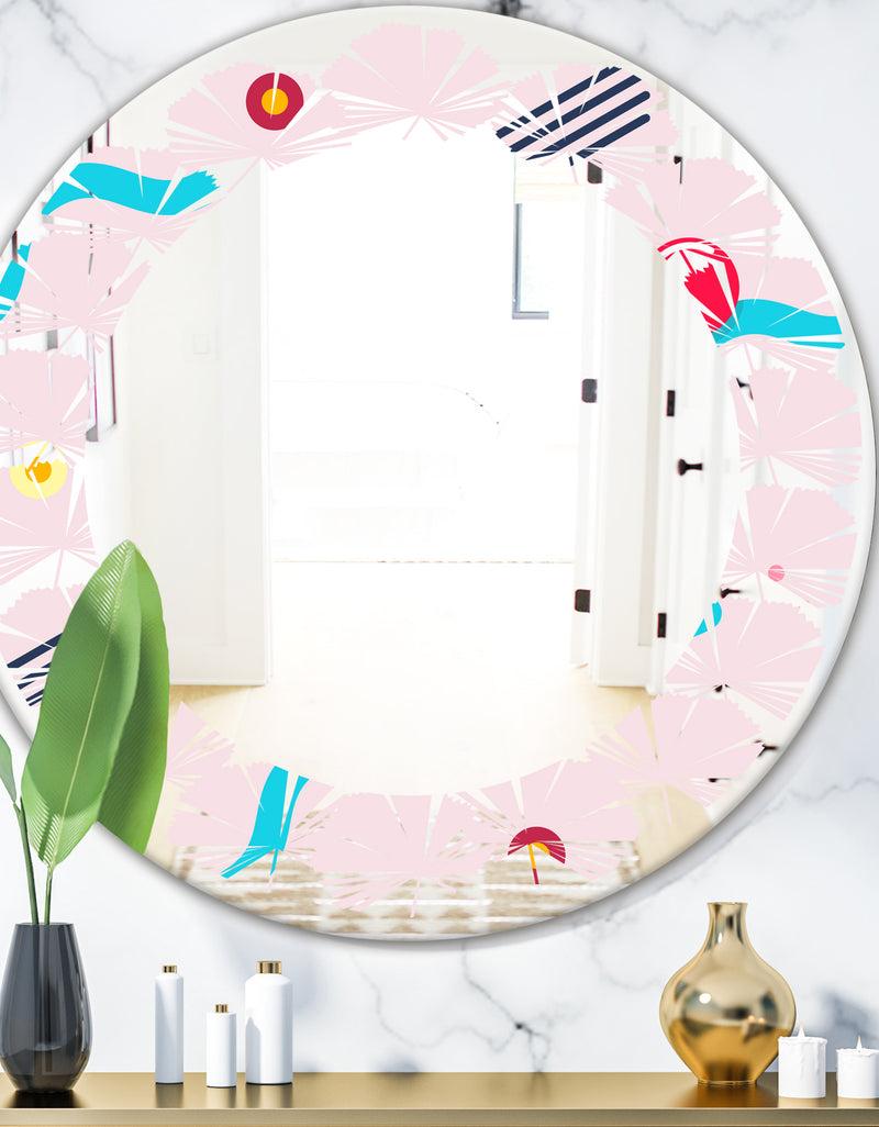 DesignQ Retro Geometrical Abstract Pattern III - Modern Round or Oval Wall Mirror - Leaves