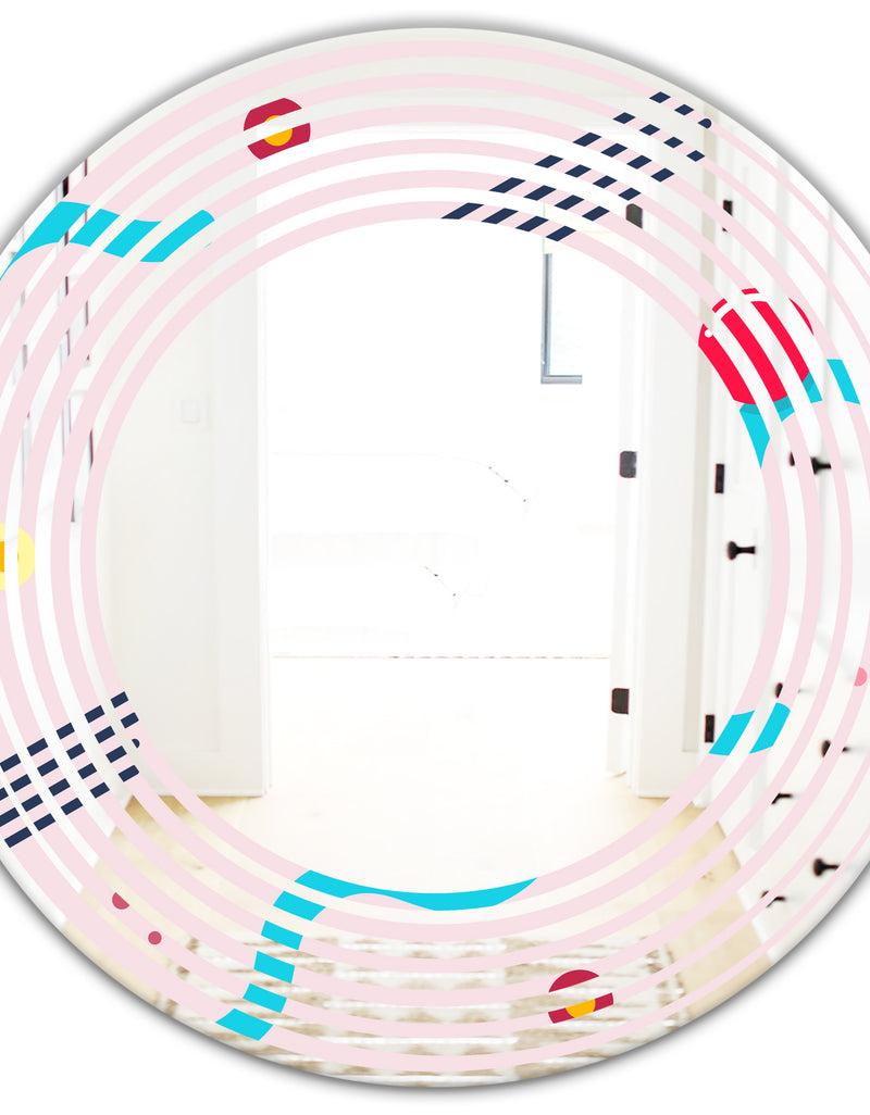 DesignQ Retro Geometrical Abstract Pattern III - Modern Round Or Oval Wall Mirror - Wave