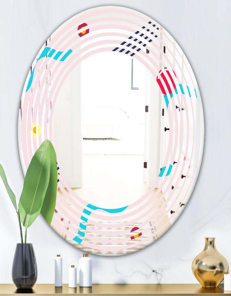 DesignQ Retro Geometrical Abstract Pattern III - Modern Round Or Oval Wall Mirror - Wave