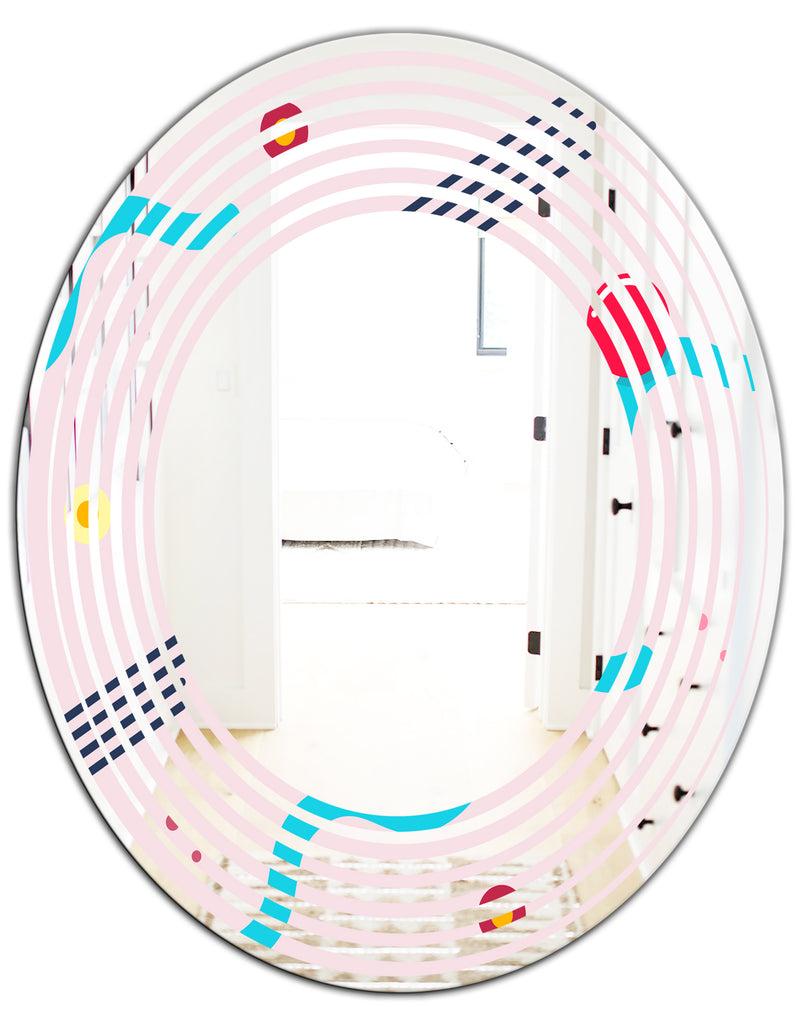 DesignQ Retro Geometrical Abstract Pattern III - Modern Round Or Oval Wall Mirror - Wave