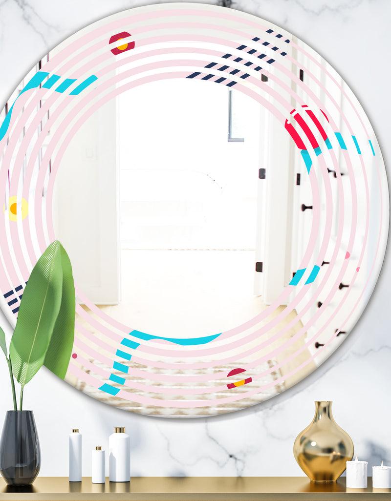 DesignQ Retro Geometrical Abstract Pattern III - Modern Round or Oval Wall Mirror - Wave