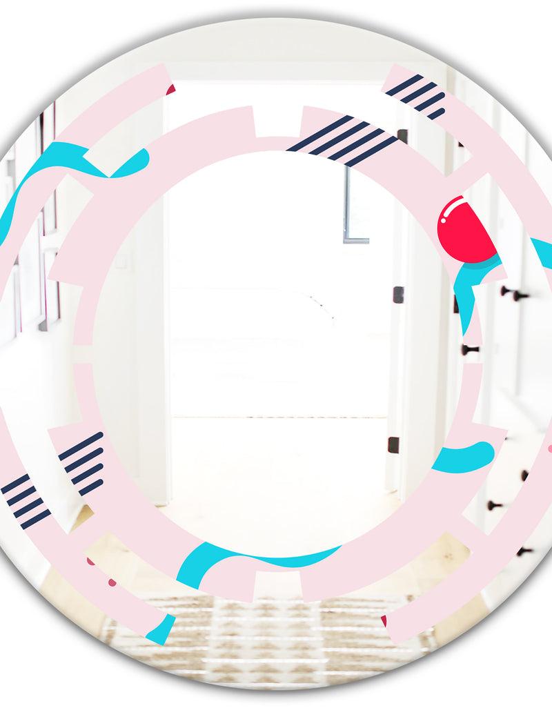 DesignQ Retro Geometrical Abstract Pattern III - Modern Round Or Oval Wall Mirror - Space