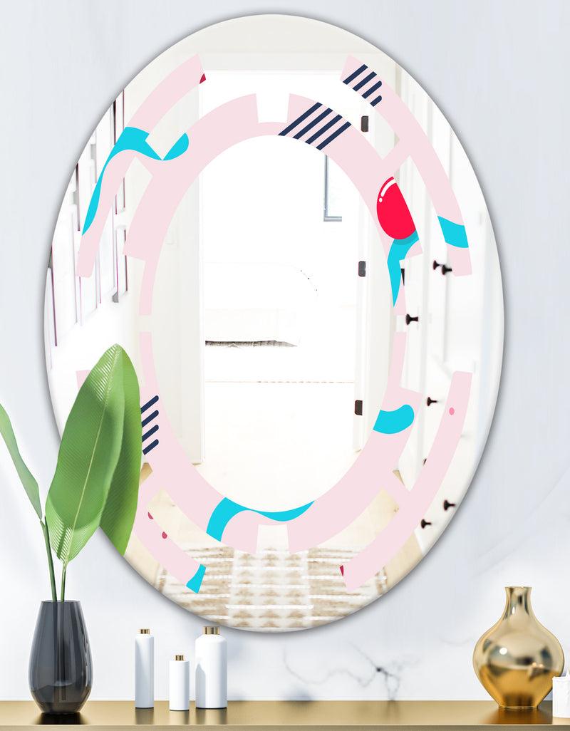 DesignQ Retro Geometrical Abstract Pattern III - Modern Round Or Oval Wall Mirror - Space