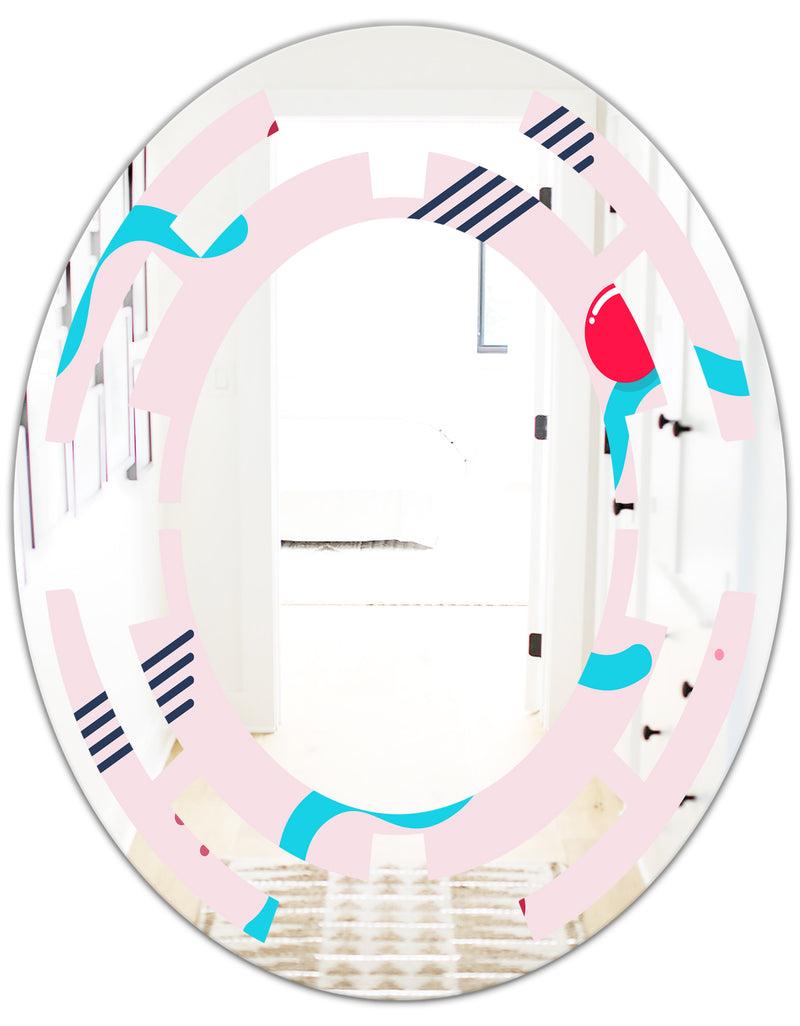 DesignQ Retro Geometrical Abstract Pattern III - Modern Round Or Oval Wall Mirror - Space