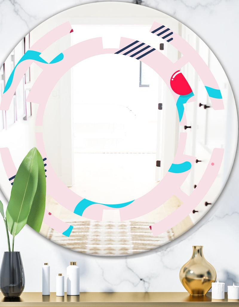 DesignQ Retro Geometrical Abstract Pattern III - Modern Round or Oval Wall Mirror - Space