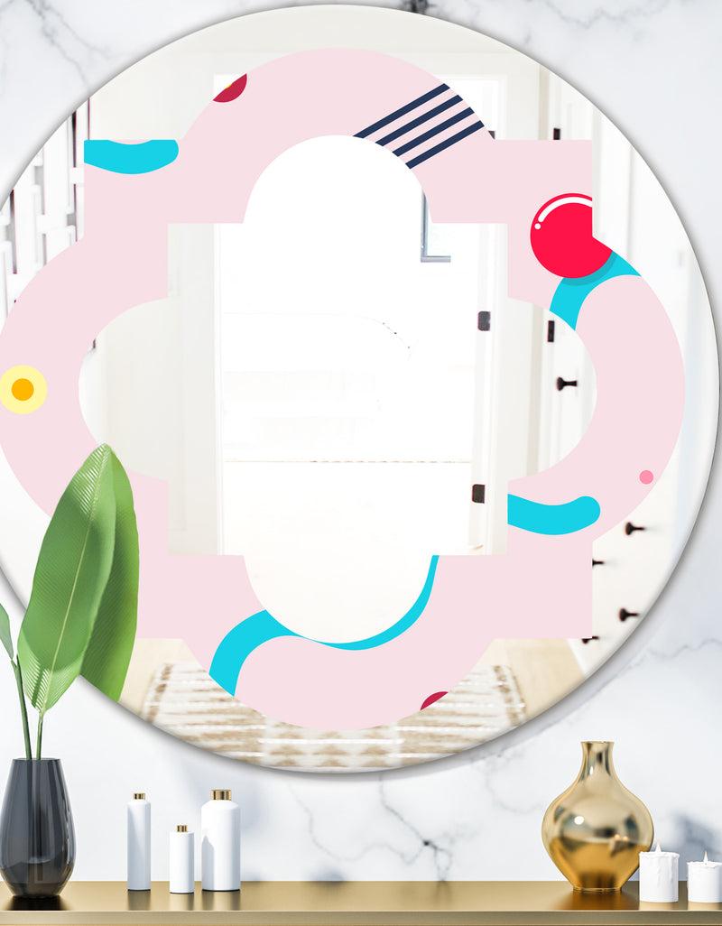 DesignQ Retro Geometrical Abstract Pattern III - Modern Round or Oval Wall Mirror - Quatrefoil