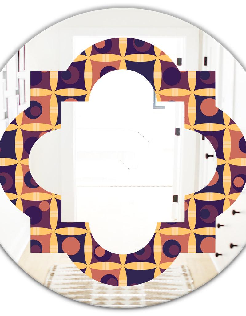 DesignQ Retro Grid In Orange - Modern Round Or Oval Wall Mirror - Quatrefoil