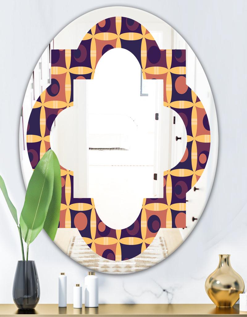 DesignQ Retro Grid In Orange - Modern Round Or Oval Wall Mirror - Quatrefoil