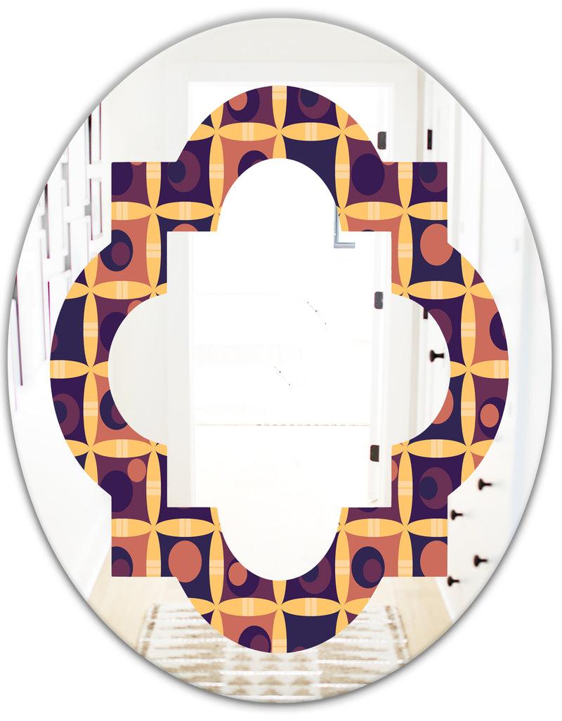 DesignQ Retro Grid In Orange - Modern Round Or Oval Wall Mirror - Quatrefoil