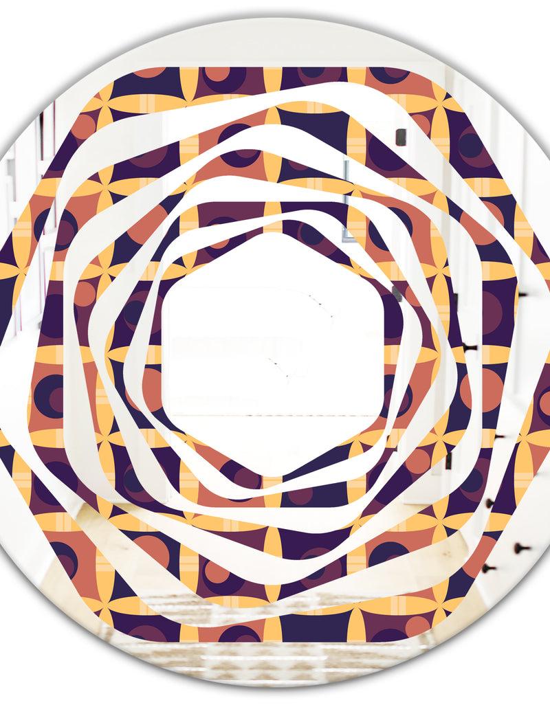 DesignQ Retro Grid In Orange - Modern Round Or Oval Wall Mirror - Whirl