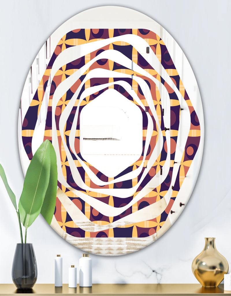 DesignQ Retro Grid In Orange - Modern Round Or Oval Wall Mirror - Whirl