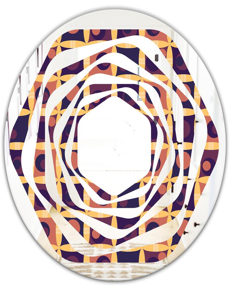 DesignQ Retro Grid In Orange - Modern Round Or Oval Wall Mirror - Whirl