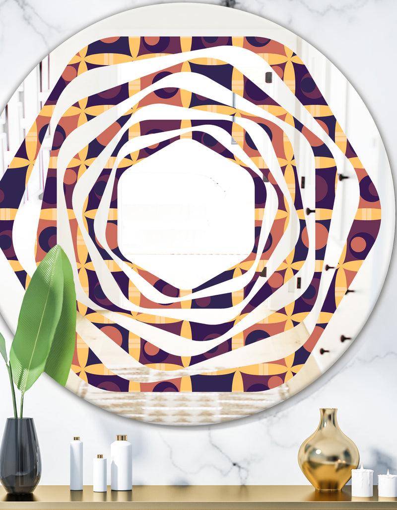 DesignQ Retro Grid in Orange - Modern Round or Oval Wall Mirror - Whirl