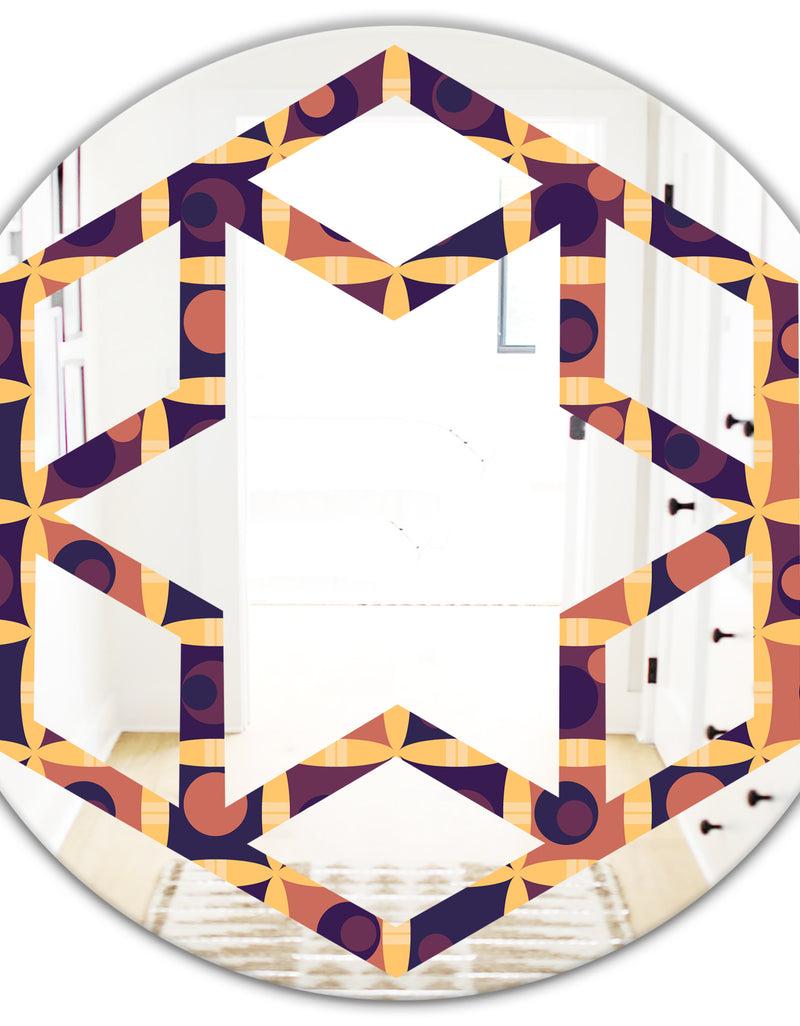 DesignQ Retro Grid In Orange - Modern Round Or Oval Wall Mirror - Hexagon Star