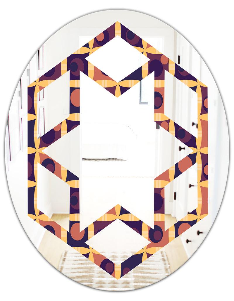DesignQ Retro Grid In Orange - Modern Round Or Oval Wall Mirror - Hexagon Star