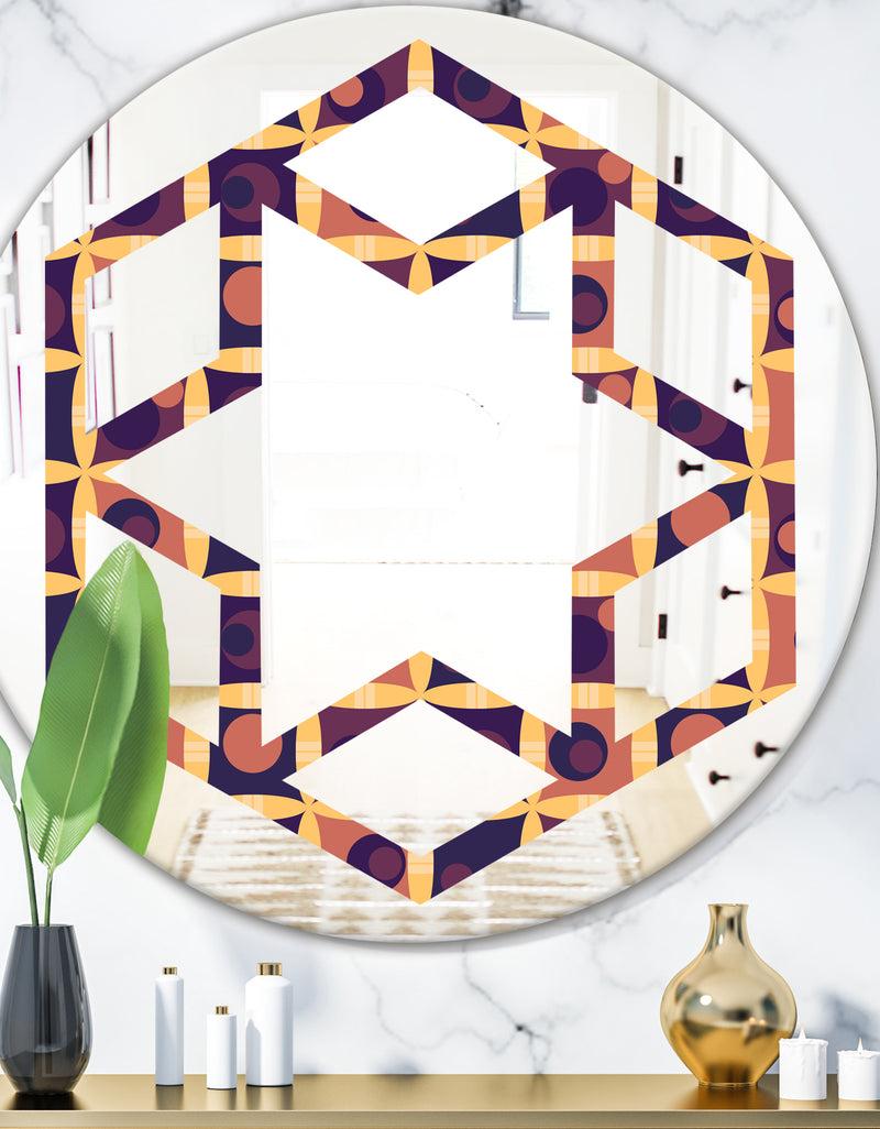 DesignQ Retro Grid in Orange - Modern Round or Oval Wall Mirror - Hexagon Star