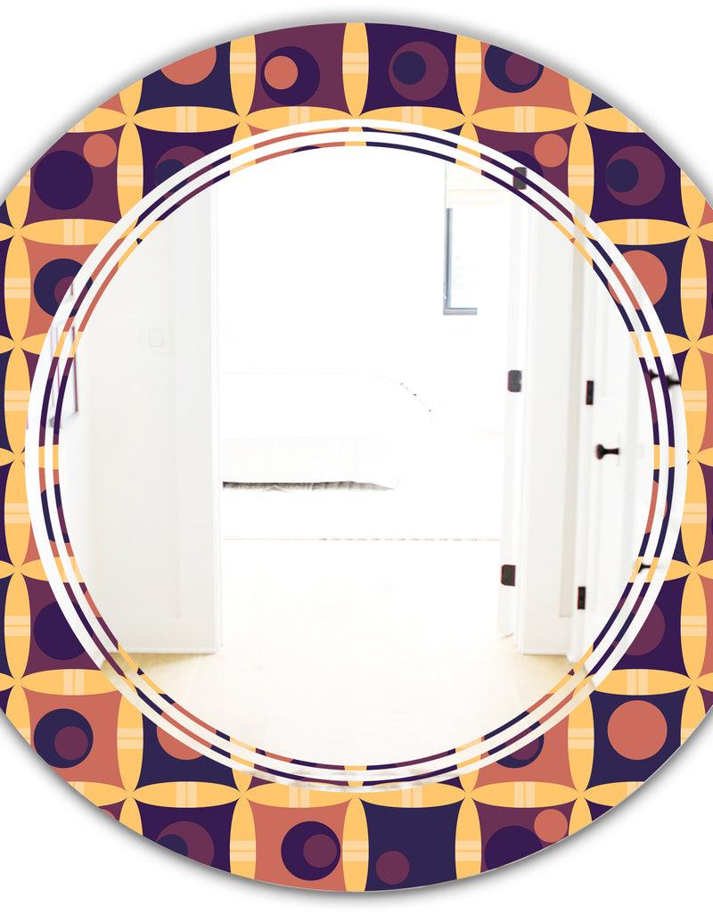 DesignQ Retro Grid In Orange - Modern Round Or Oval Wall Mirror - Triple C