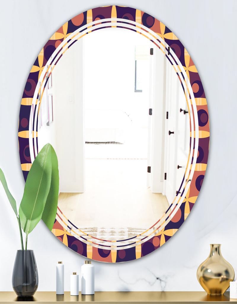 DesignQ Retro Grid In Orange - Modern Round Or Oval Wall Mirror - Triple C