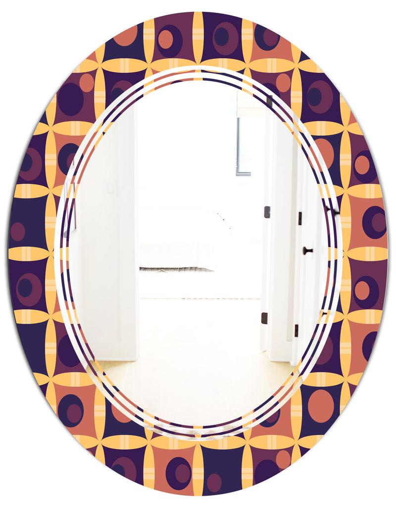 DesignQ Retro Grid In Orange - Modern Round Or Oval Wall Mirror - Triple C