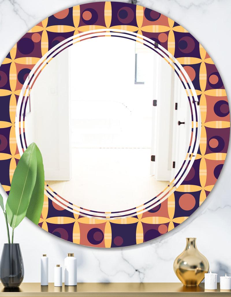 DesignQ Retro Grid in Orange - Modern Round or Oval Wall Mirror - Triple C