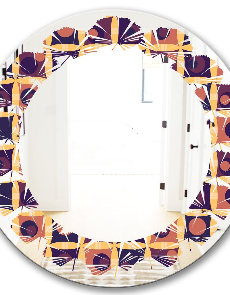 DesignQ Retro Grid In Orange - Modern Round Or Oval Wall Mirror - Leaves