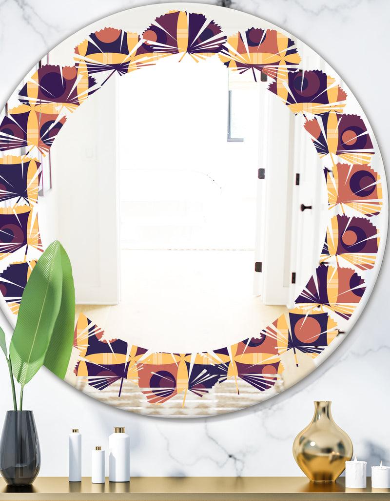 DesignQ Retro Grid in Orange - Modern Round or Oval Wall Mirror - Leaves