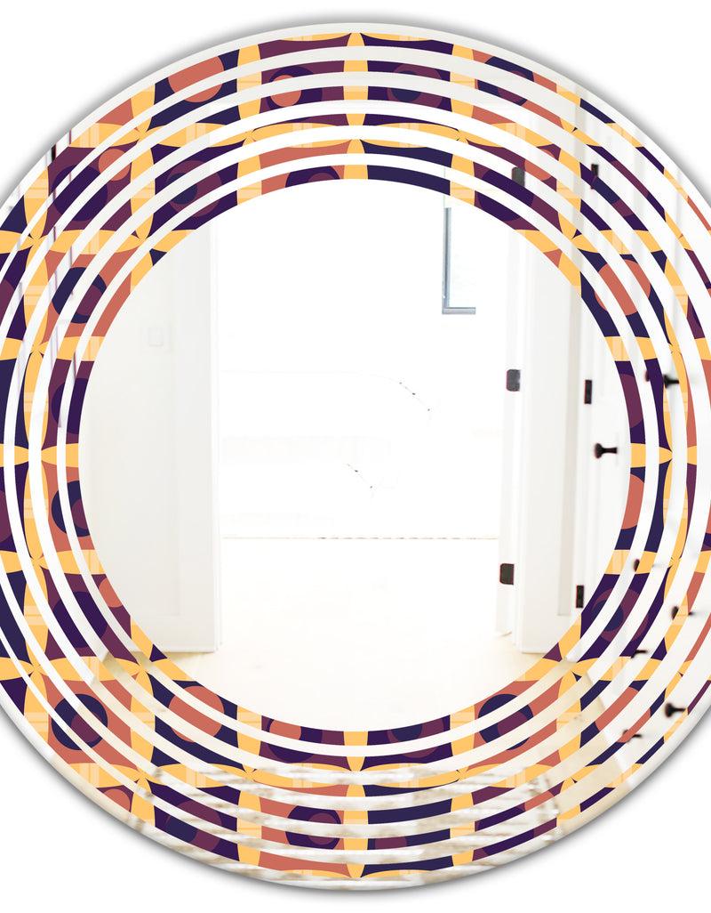 DesignQ Retro Grid In Orange - Modern Round Or Oval Wall Mirror - Wave