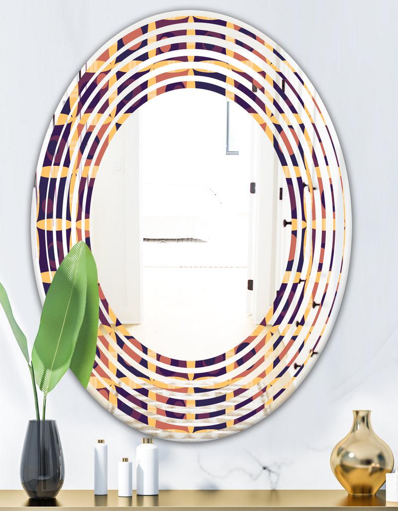 DesignQ Retro Grid In Orange - Modern Round Or Oval Wall Mirror - Wave