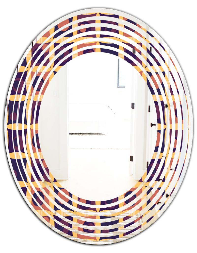 DesignQ Retro Grid In Orange - Modern Round Or Oval Wall Mirror - Wave