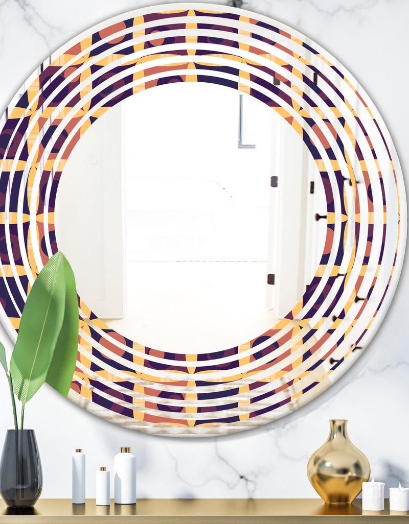 DesignQ Retro Grid in Orange - Modern Round or Oval Wall Mirror - Wave