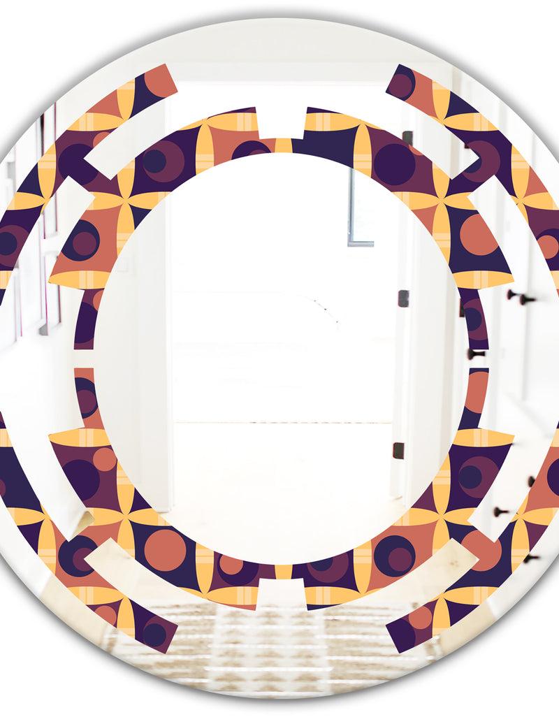DesignQ Retro Grid In Orange - Modern Round Or Oval Wall Mirror - Space
