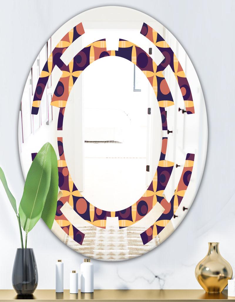 DesignQ Retro Grid In Orange - Modern Round Or Oval Wall Mirror - Space