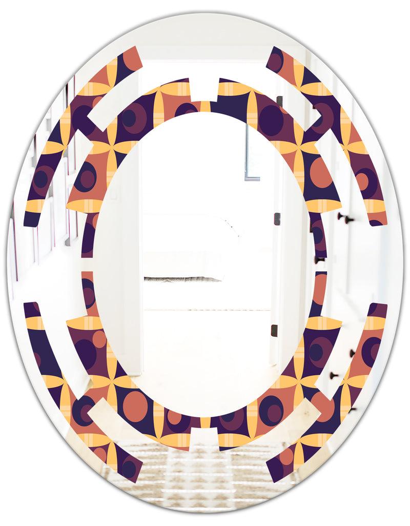 DesignQ Retro Grid In Orange - Modern Round Or Oval Wall Mirror - Space