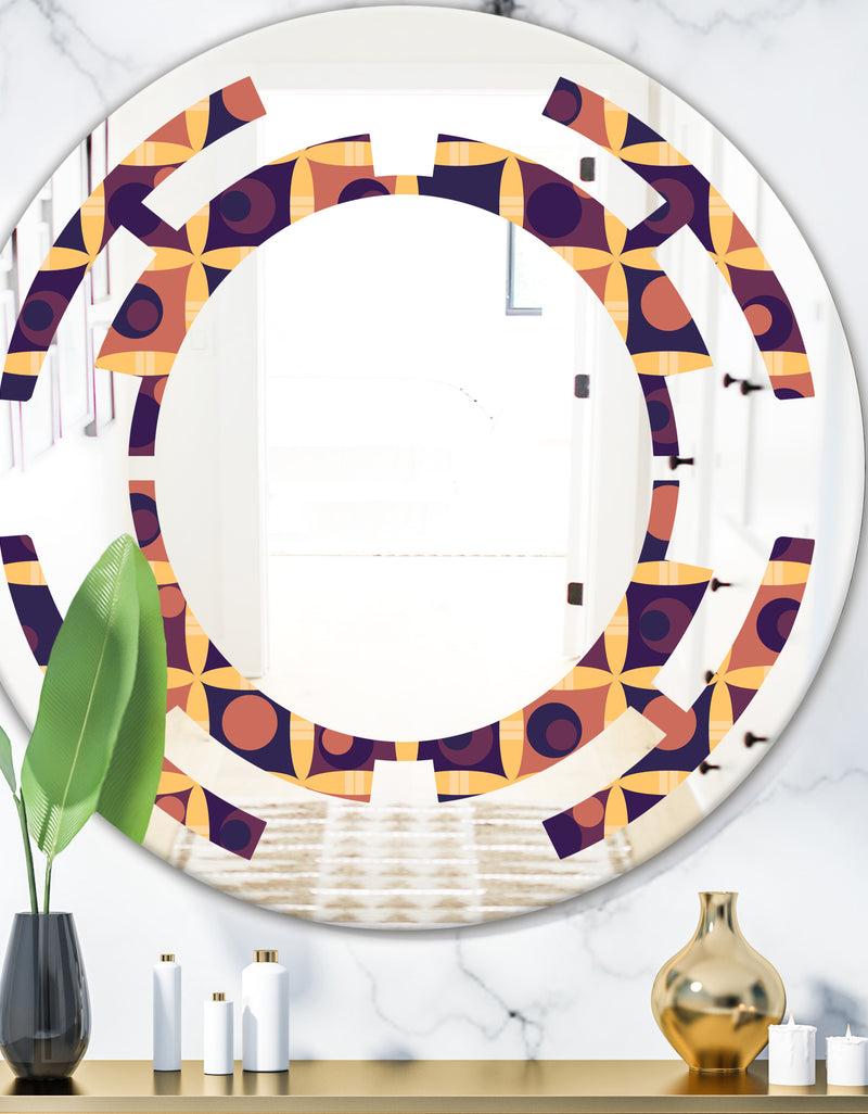DesignQ Retro Grid in Orange - Modern Round or Oval Wall Mirror - Space