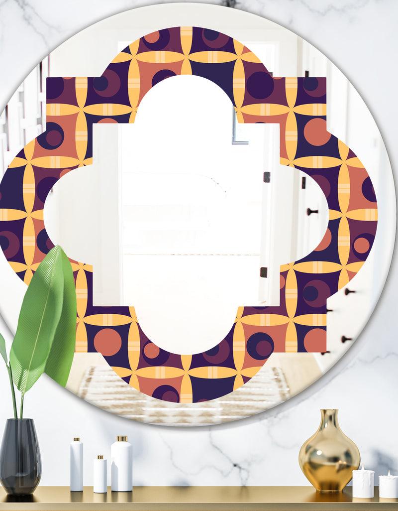 DesignQ Retro Grid in Orange - Modern Round or Oval Wall Mirror - Quatrefoil