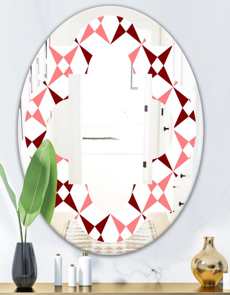 DesignQ Retro Grid Pattern I - Modern Round Or Oval Wall Mirror - Quatrefoil