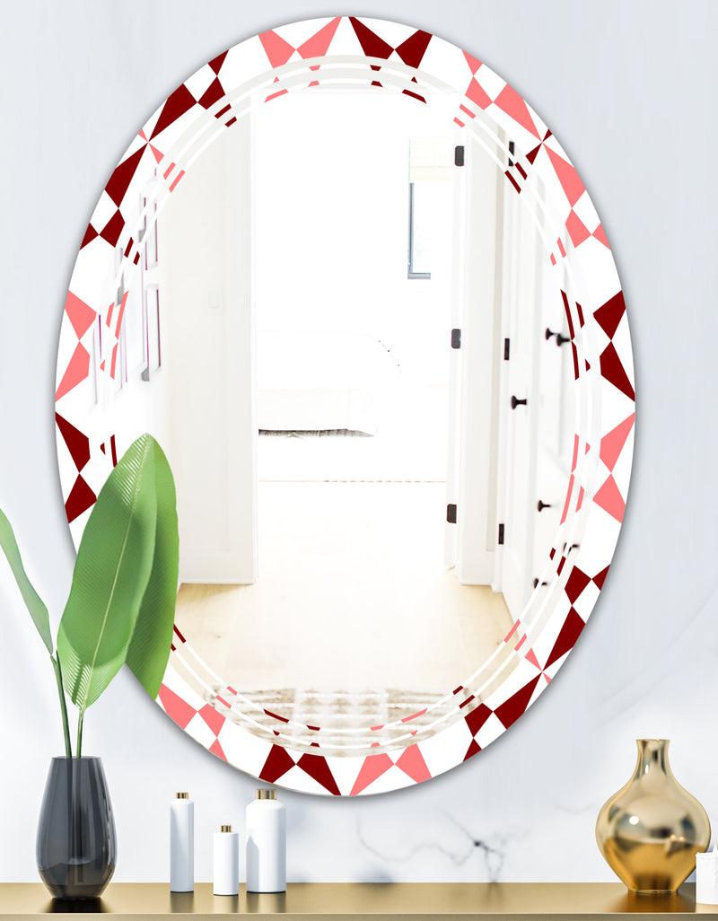 DesignQ Retro Grid Pattern I - Modern Round Or Oval Wall Mirror - Triple C
