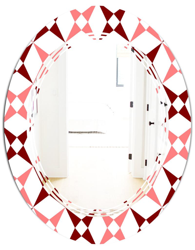 DesignQ Retro Grid Pattern I - Modern Round Or Oval Wall Mirror - Triple C