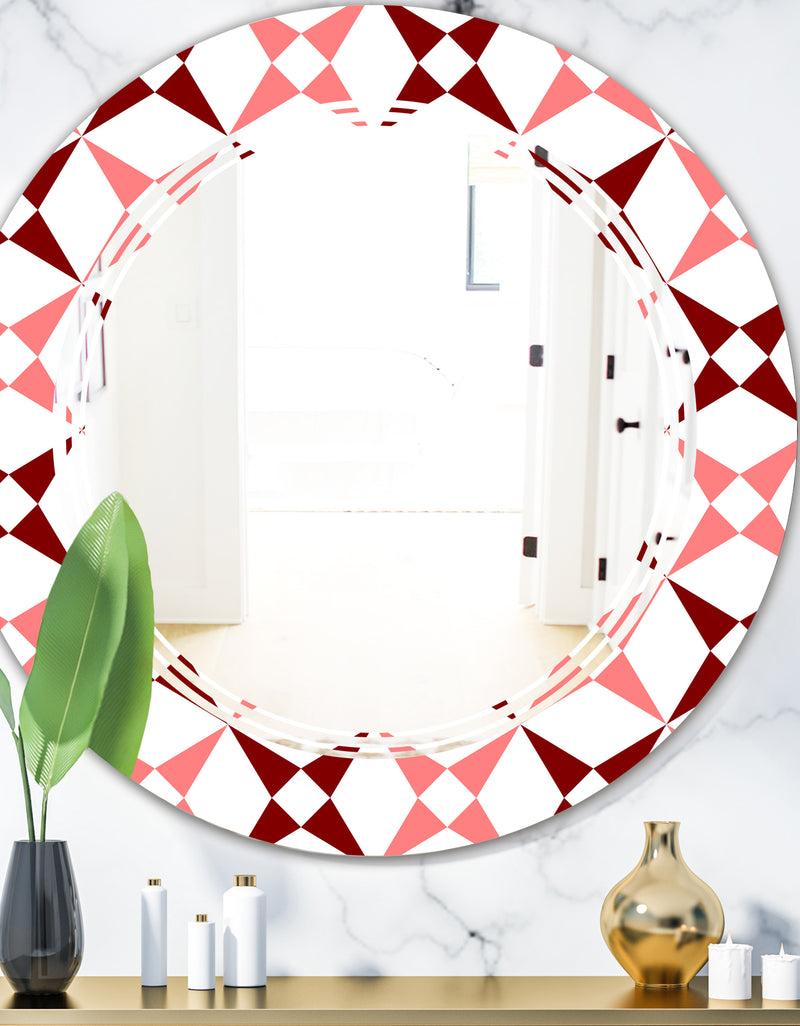 DesignQ Retro Grid Pattern I - Modern Round or Oval Wall Mirror - Triple C