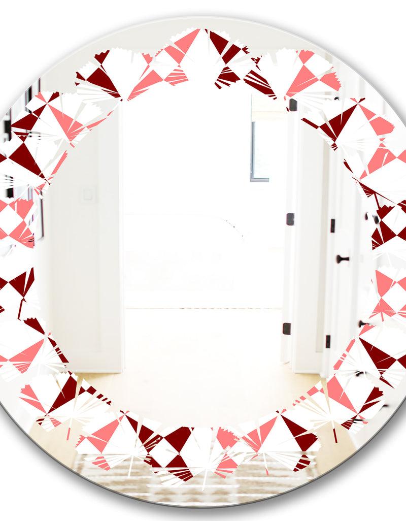 DesignQ Retro Grid Pattern I - Modern Round Or Oval Wall Mirror - Leaves