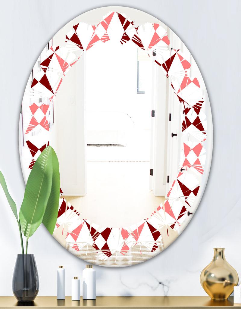 DesignQ Retro Grid Pattern I - Modern Round Or Oval Wall Mirror - Leaves