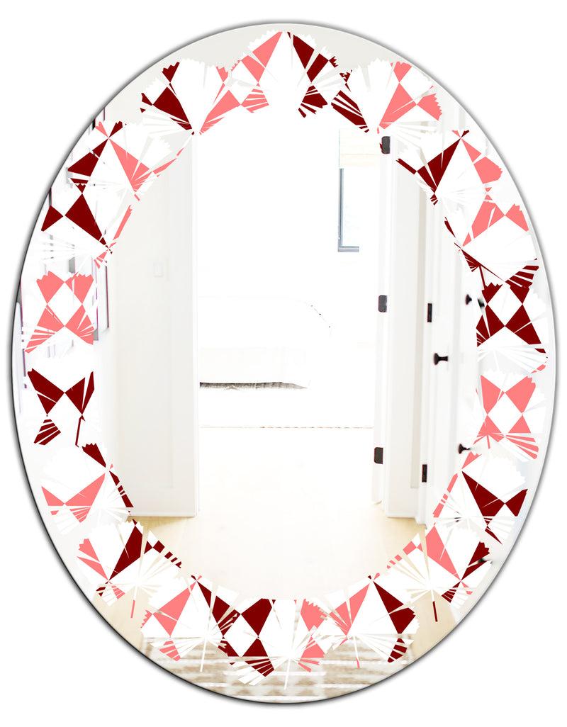 DesignQ Retro Grid Pattern I - Modern Round Or Oval Wall Mirror - Leaves