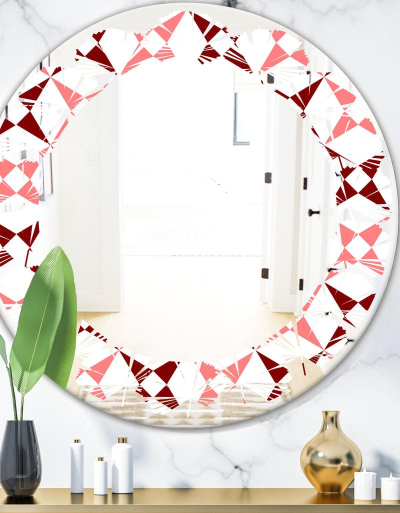 DesignQ Retro Grid Pattern I - Modern Round or Oval Wall Mirror - Leaves