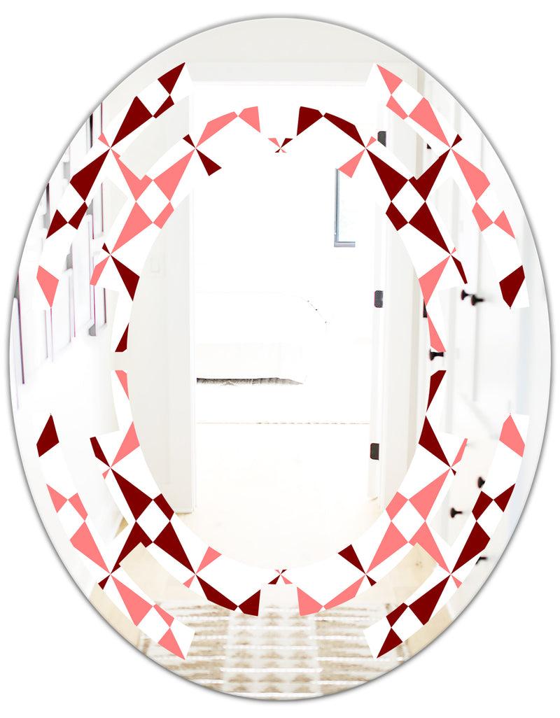 DesignQ Retro Grid Pattern I - Modern Round Or Oval Wall Mirror - Space